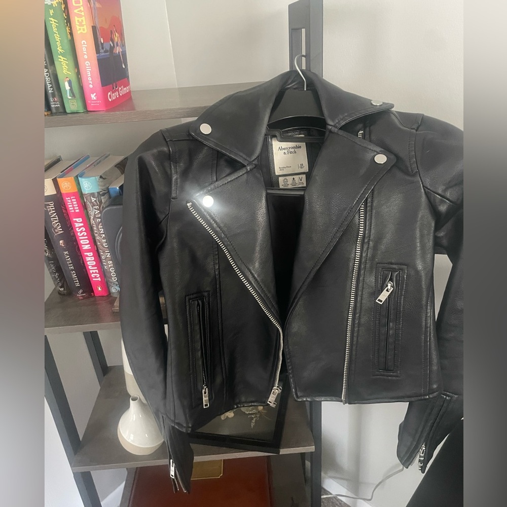 A&F Vegan  Black Leather Moto Jacket